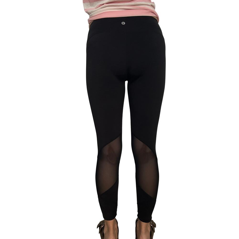 Manduka Yoga Leggings Womens S Black Mesh Panel High Rise 25" Inseam